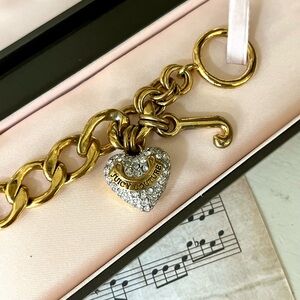 EUC HTF RARE Juicy Couture Rhinestone Heart Vintage Y2K Starter Charm Bracelet